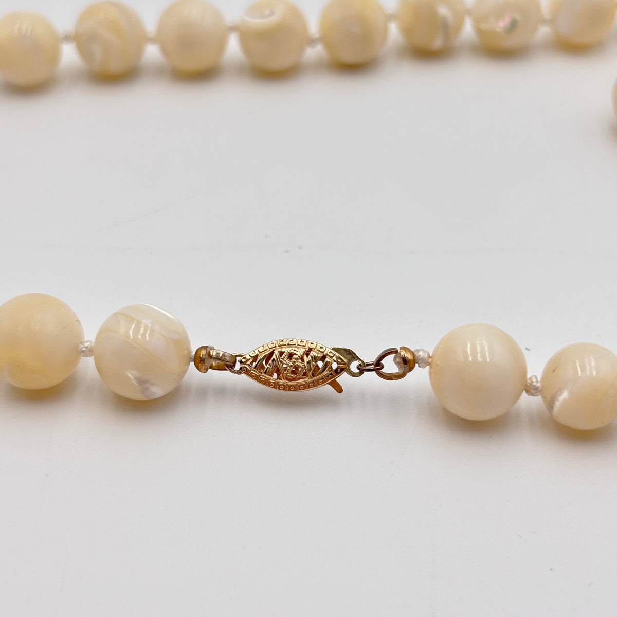 Cream Mother-of-Pearl Beaded Necklace with 14K Gold Clasp