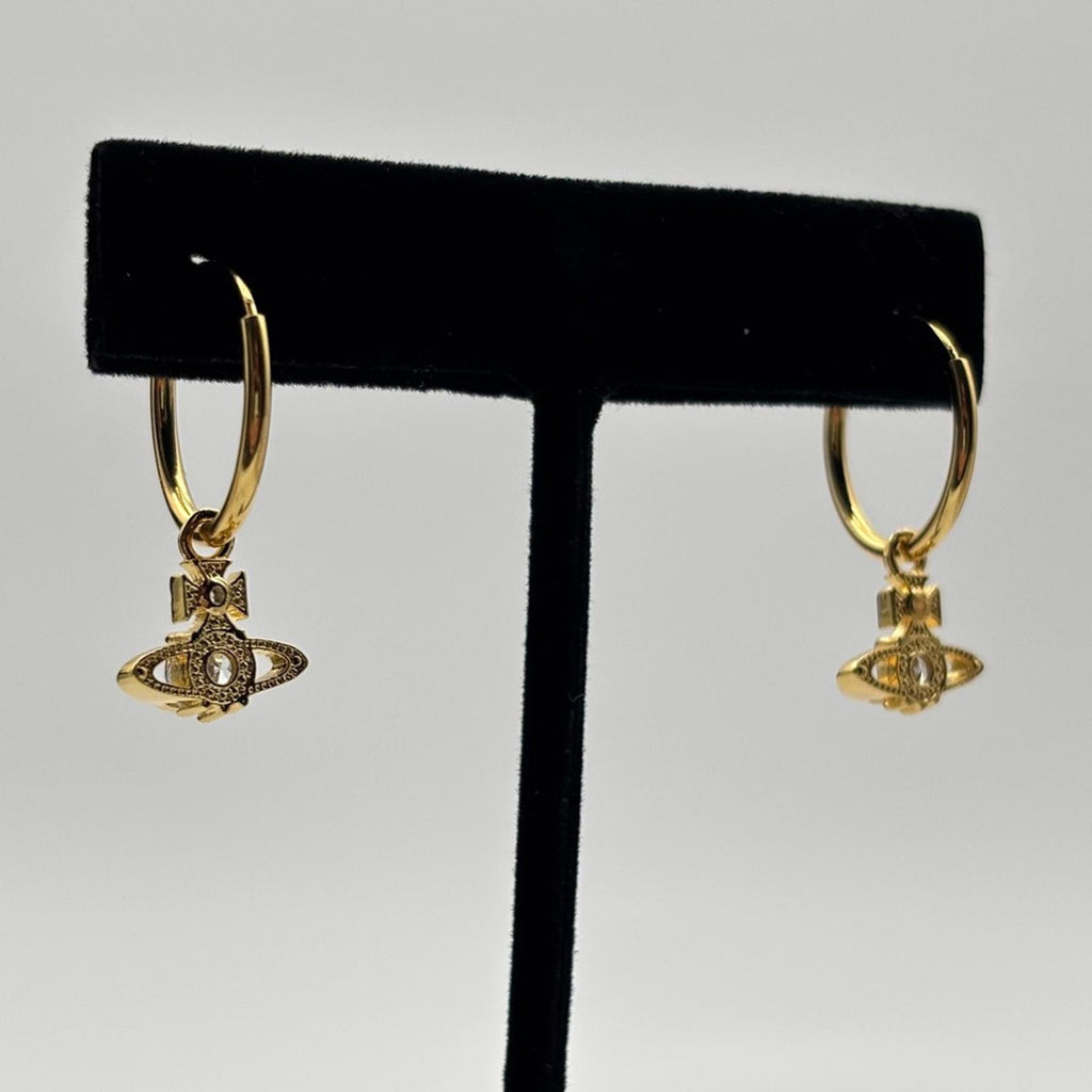Vivienne Westwood Nina Spark Crystal Saturn Hoop Earrings Gold