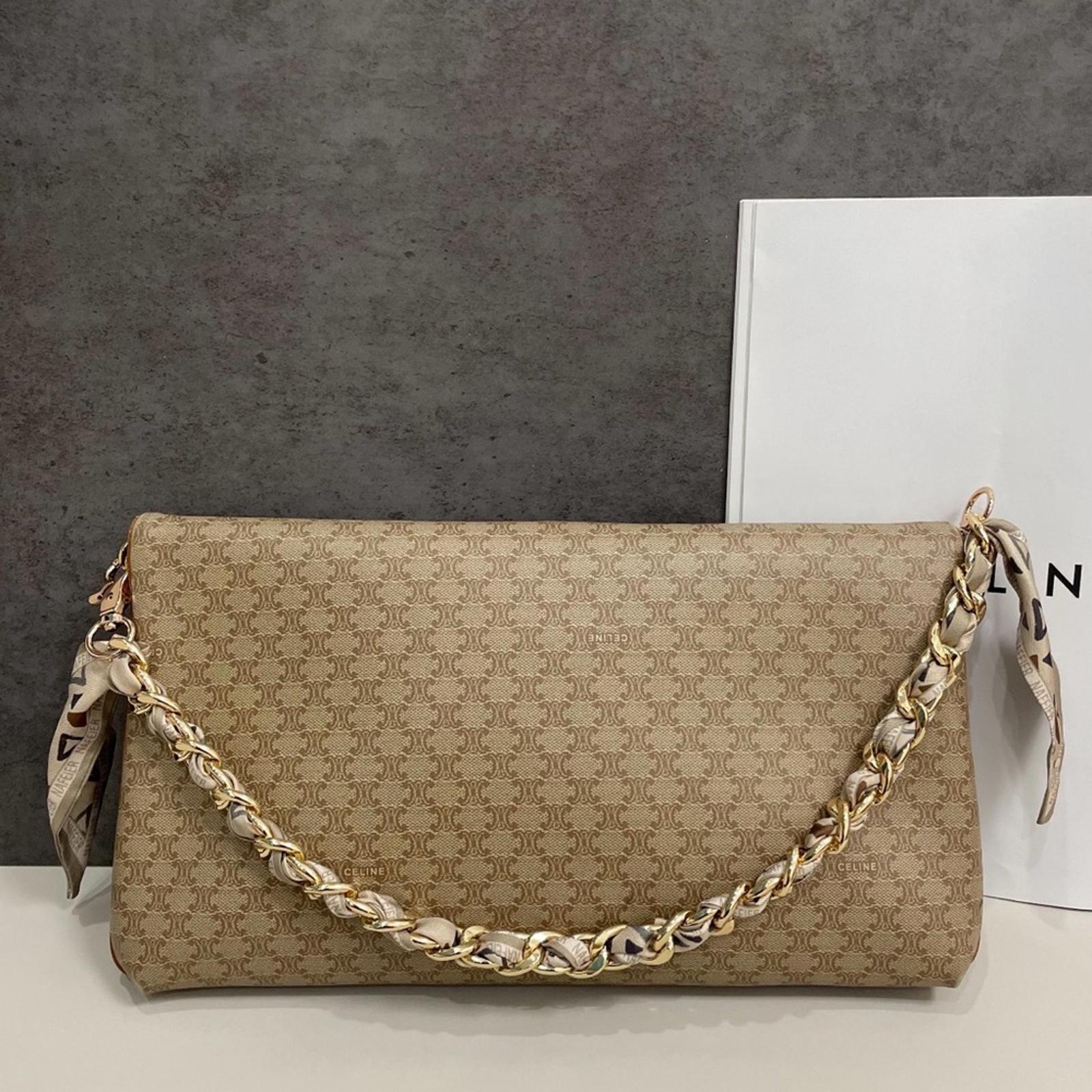 Céline Vintage Macadam Canvas Flap Shoulder Bag With Chain Strap