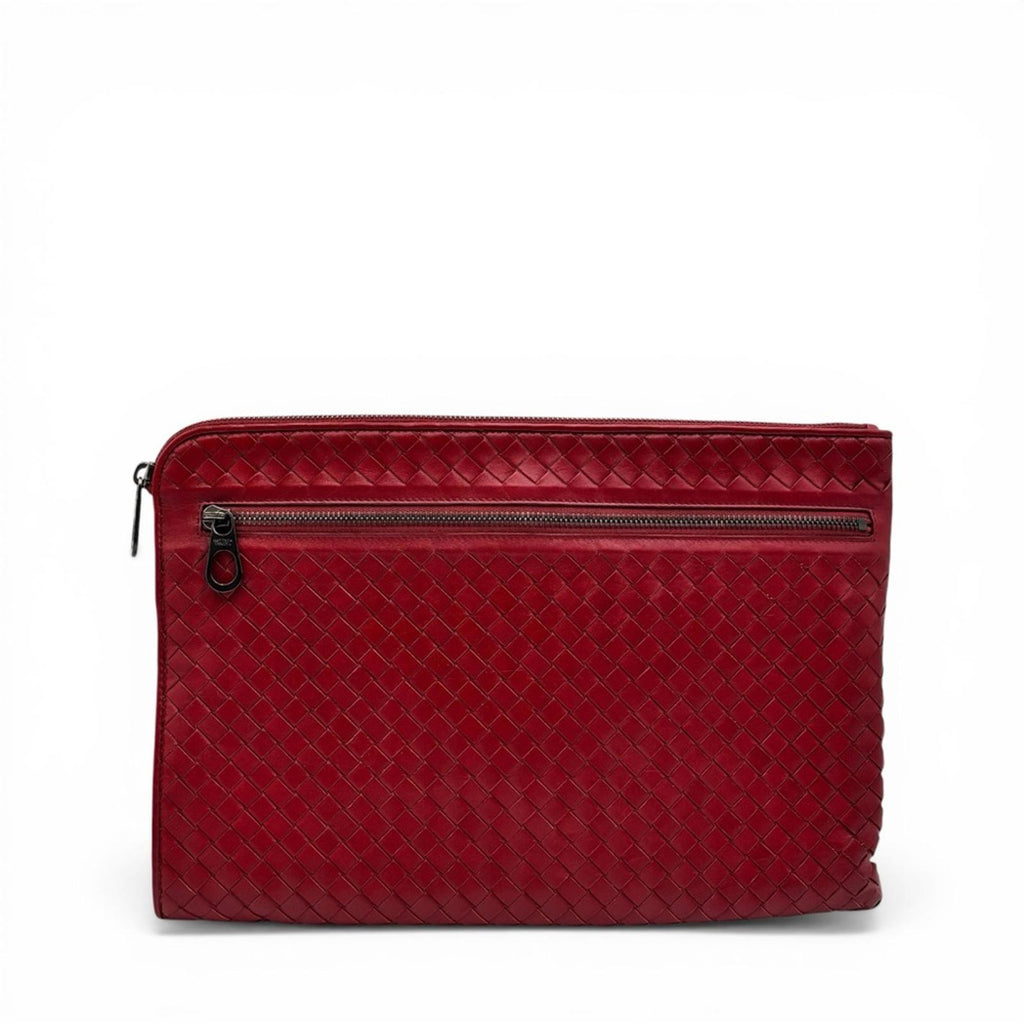 Bottega Veneta Intrecciato Red Leather Document Pouch Clutch