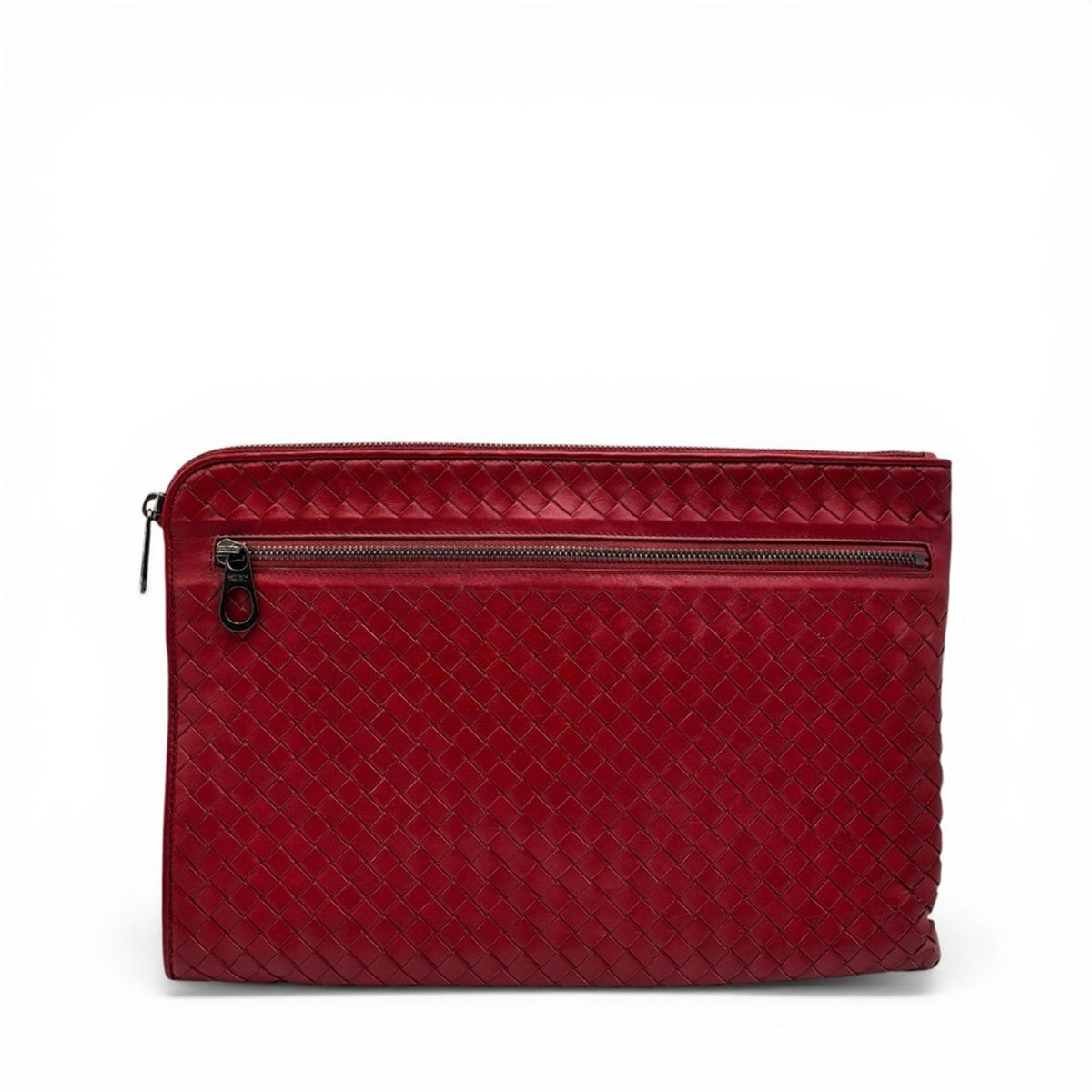 Bottega Veneta Intrecciato Red Leather Document Pouch Clutch