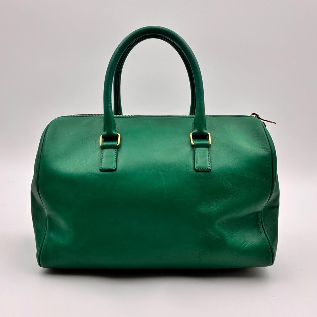 Saint Laurent Green Leather Duffle Top Handle Gold Hardware