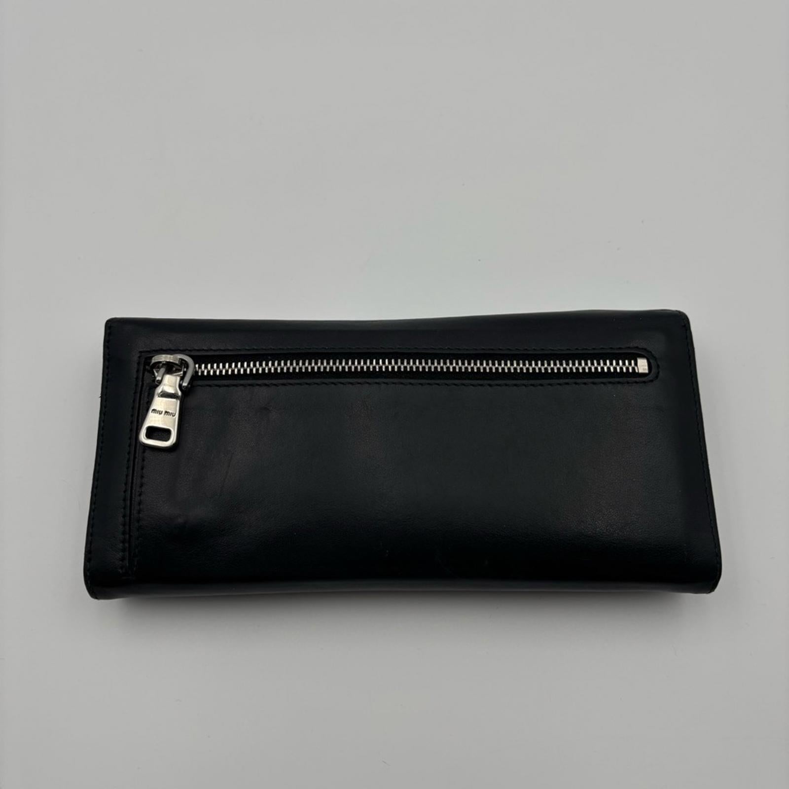 Miu Miu Black Leather Wallet On Chain Crossbody Shoulder Bag