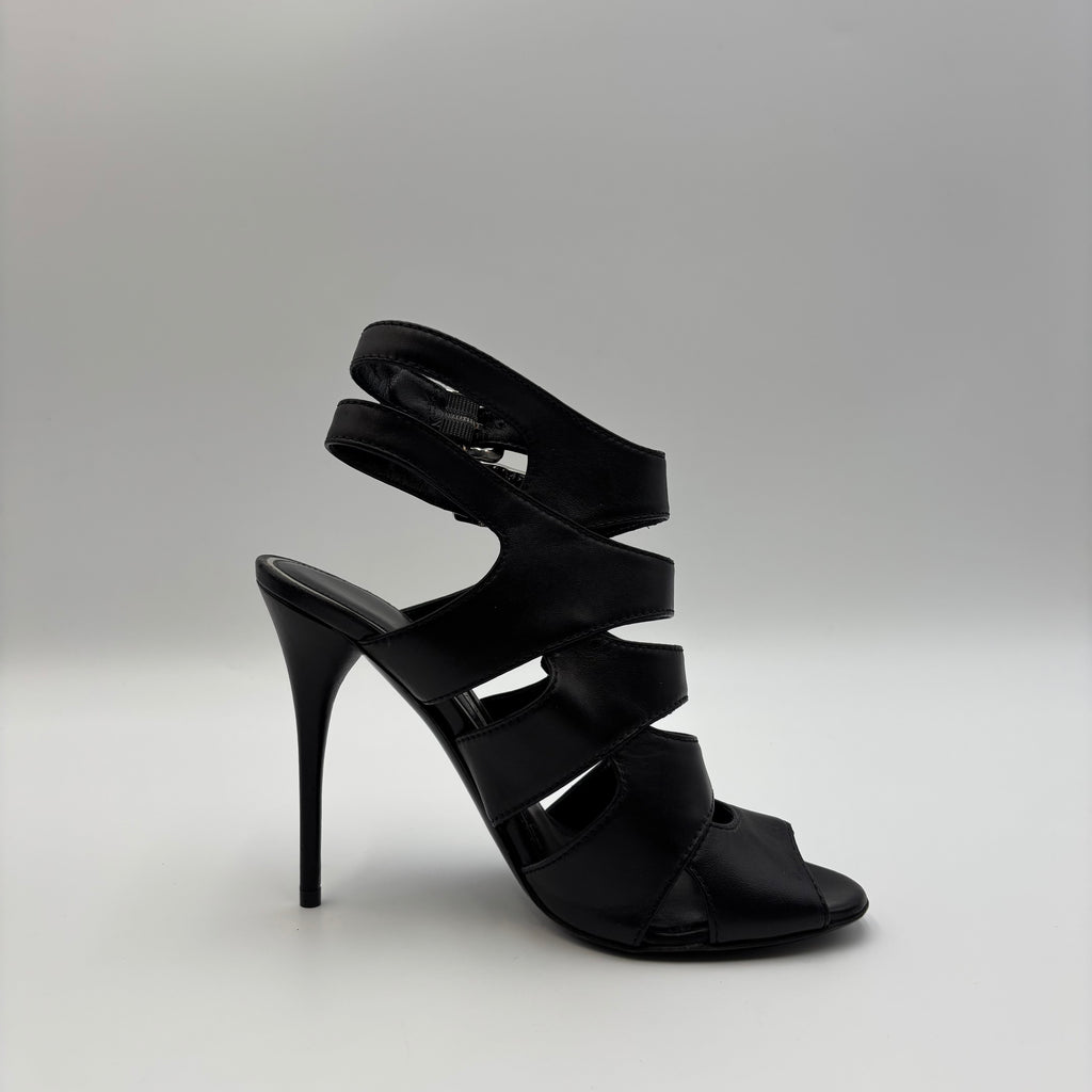 Balmain Black Leather Multi-Buckle Gladiator Heels
