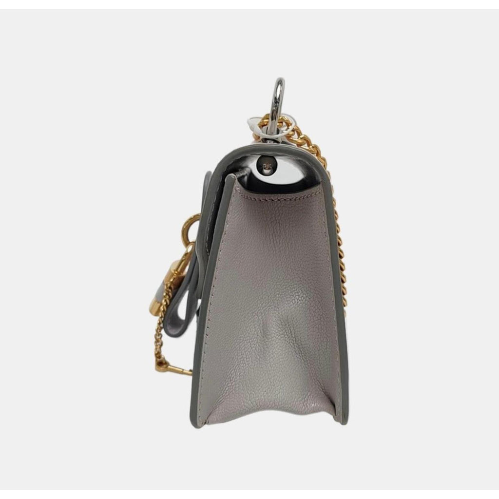 Chloé Aby Mini Chain Leather Shoulder Bag Grey Gold Hardware