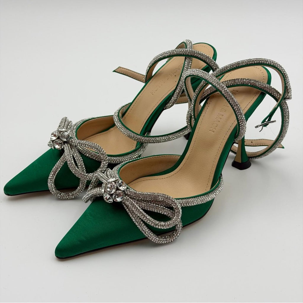 MACH & MACH GREEN SATIN CRYSTAL BOW HEELS – SIZE EU 36