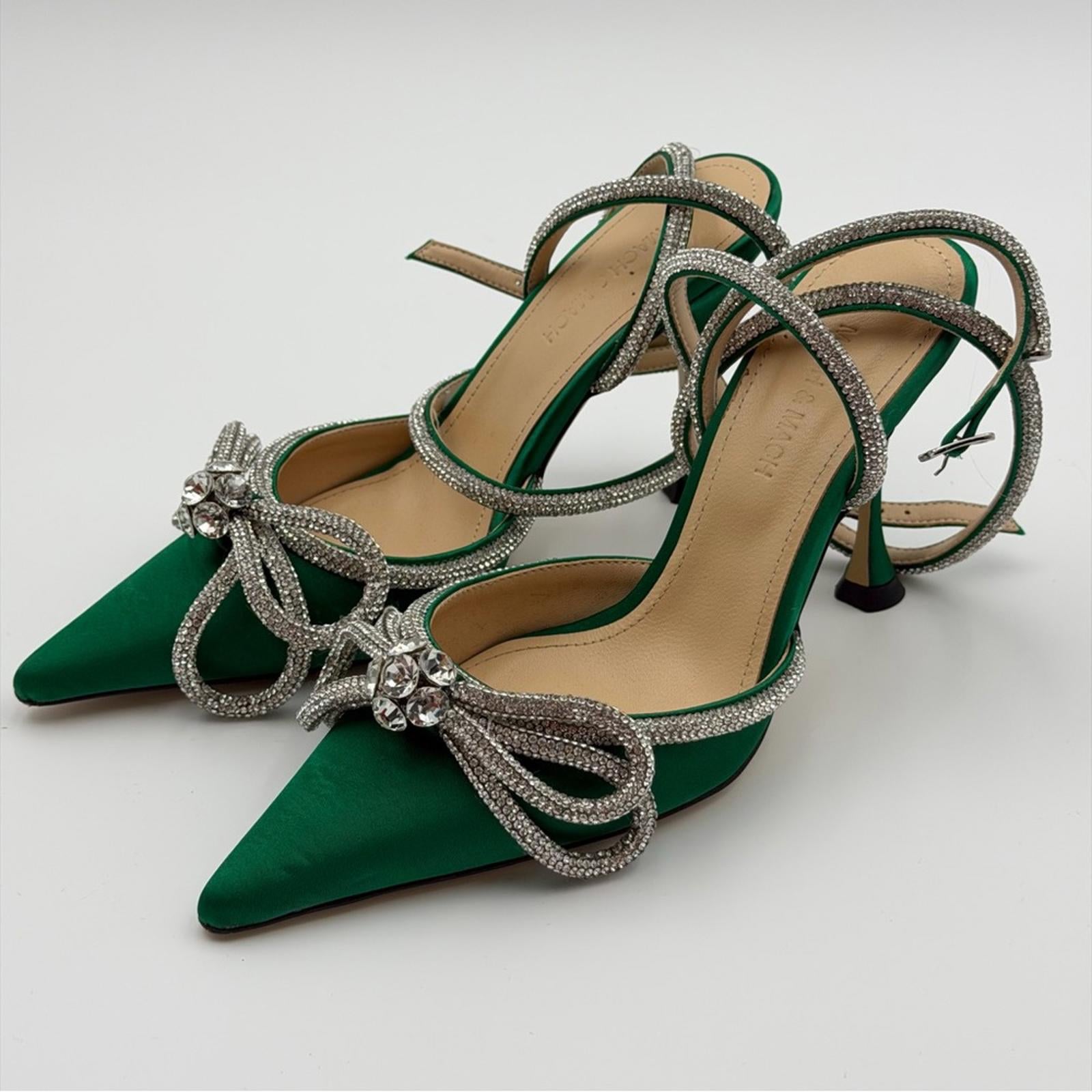 MACH & MACH GREEN SATIN CRYSTAL BOW HEELS – SIZE EU 36
