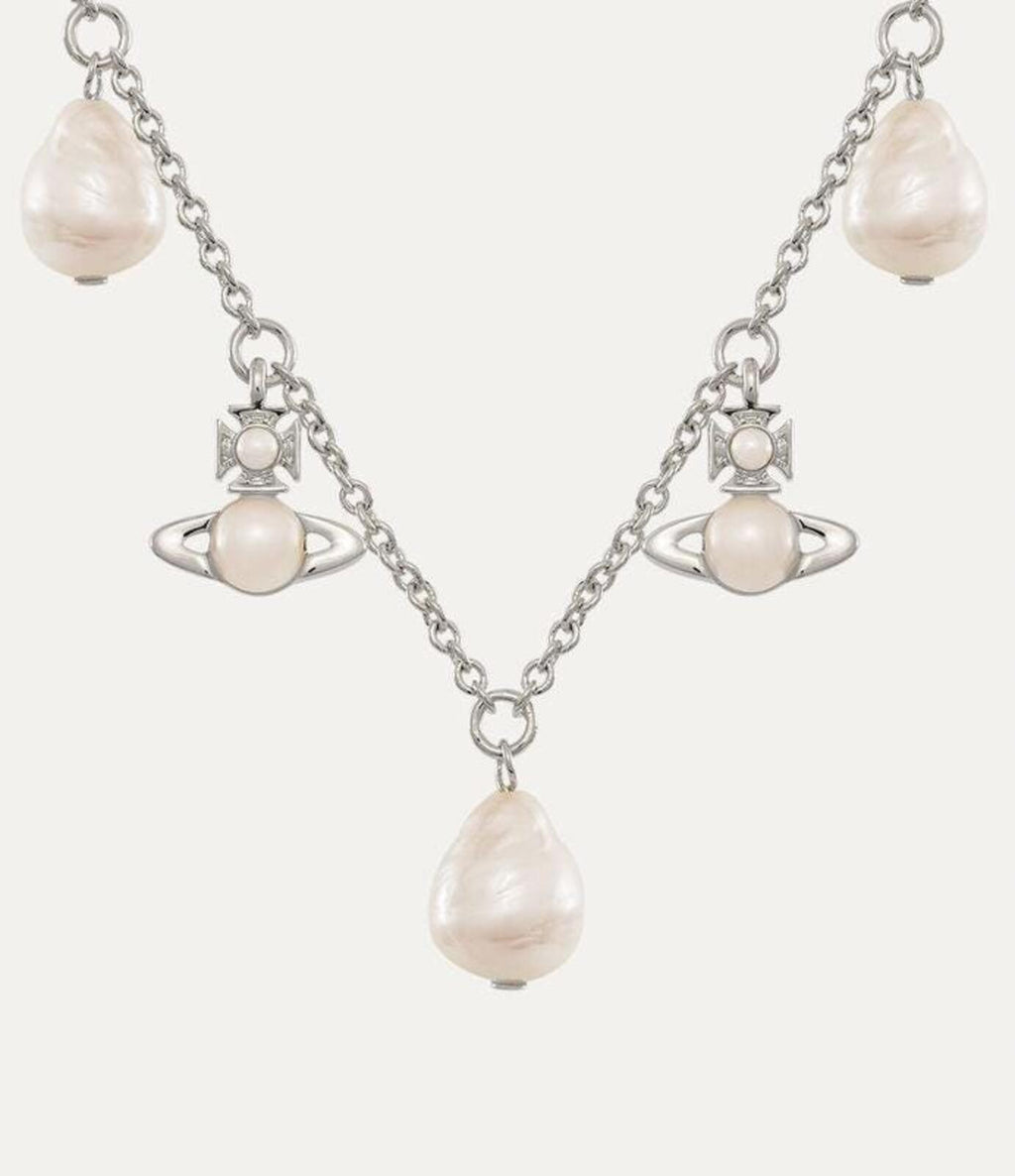 Vivienne Westwood Emiliana Pearl Orb Necklace Platinum Cream Rose Pearl