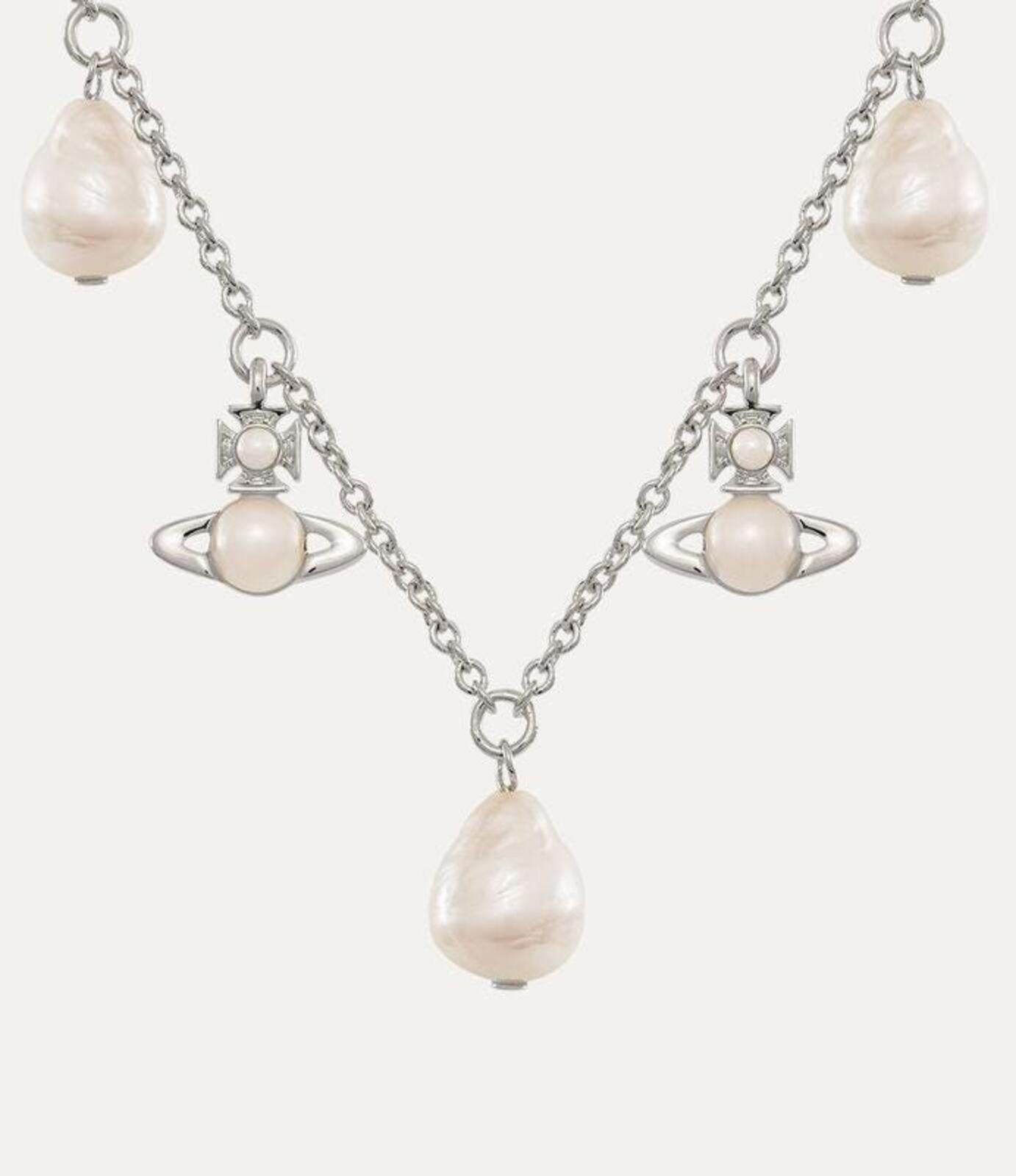Vivienne Westwood Emiliana Pearl Orb Necklace Platinum Cream Rose Pearl