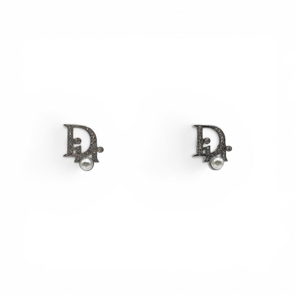 Christian Dior CD Monogram Crystal Pavé Earrings with Pearl Accents