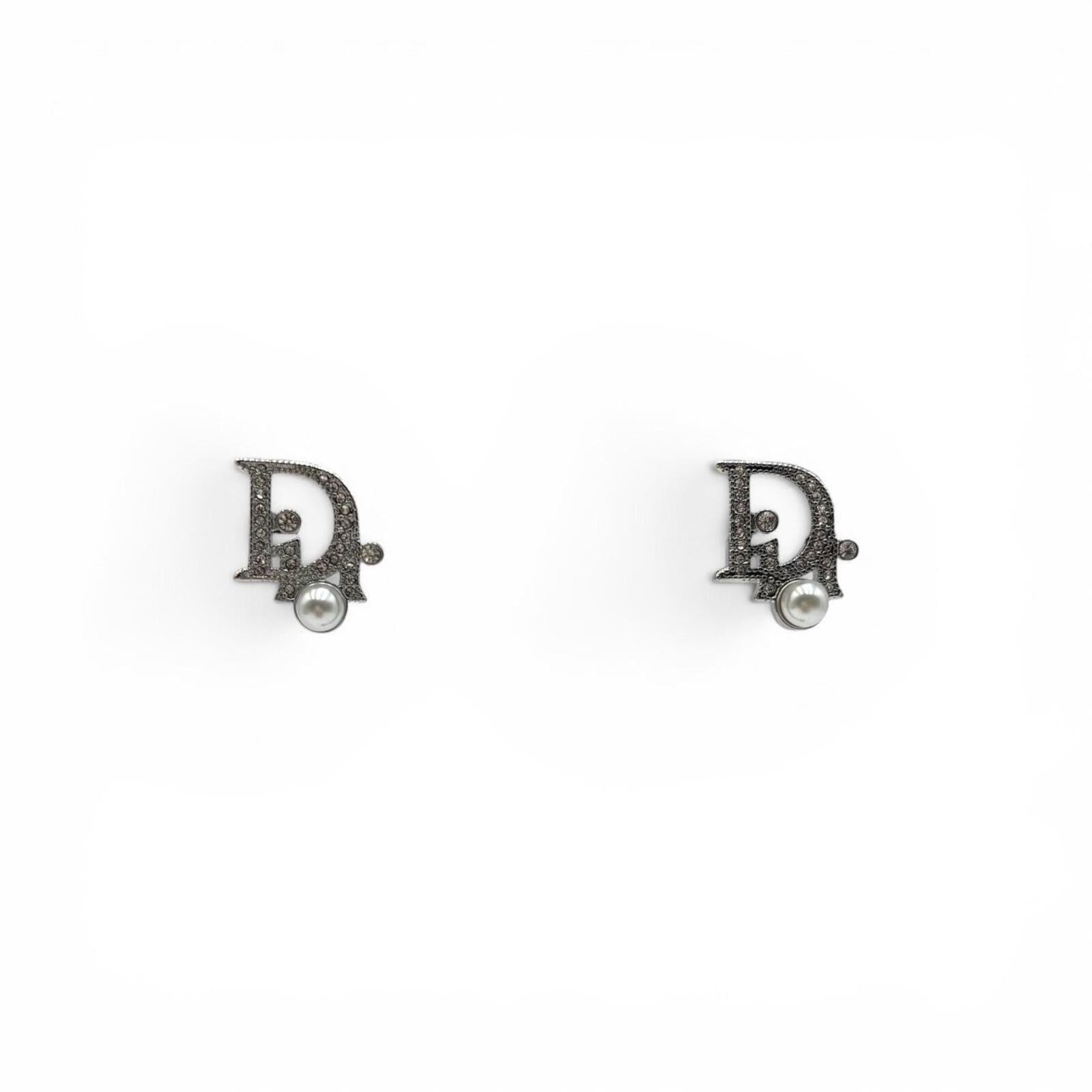 Christian Dior CD Monogram Crystal Pavé Earrings with Pearl Accents