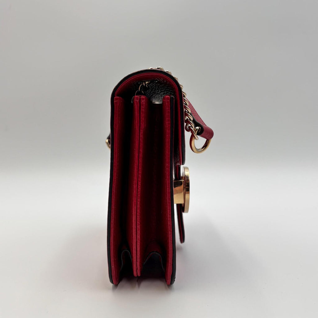 Gucci Interlocking GG Red Leather Chain Crossbody Bag