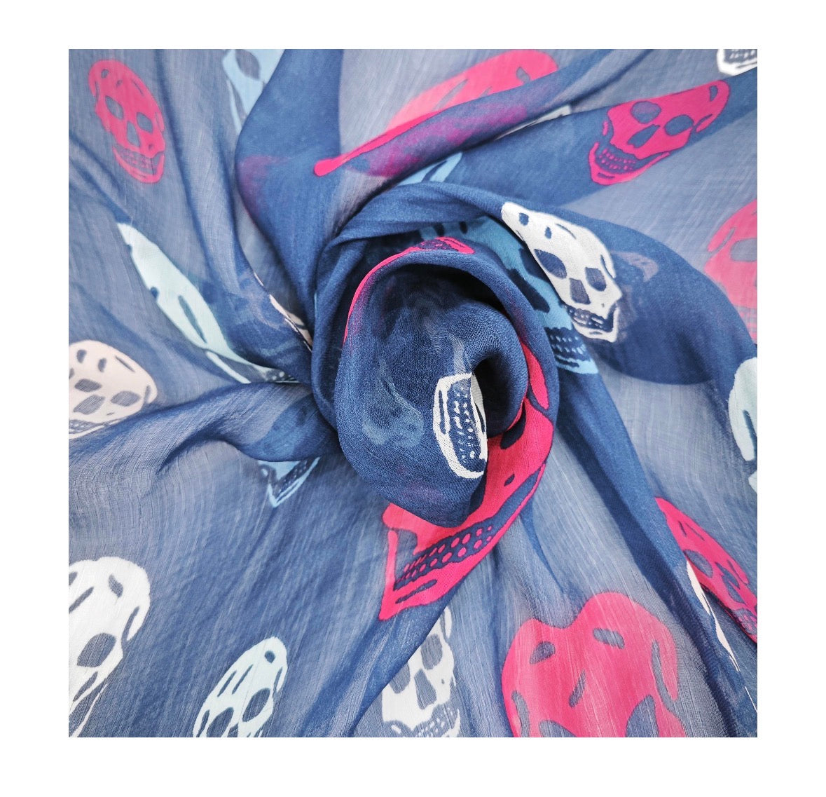 Alexander McQueen Skull Print Silk Scarf Blue Pink