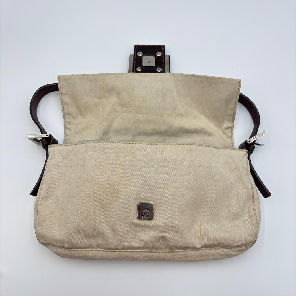 Fendi Mama Forever Beige Canvas and Leather Shoulder Bag