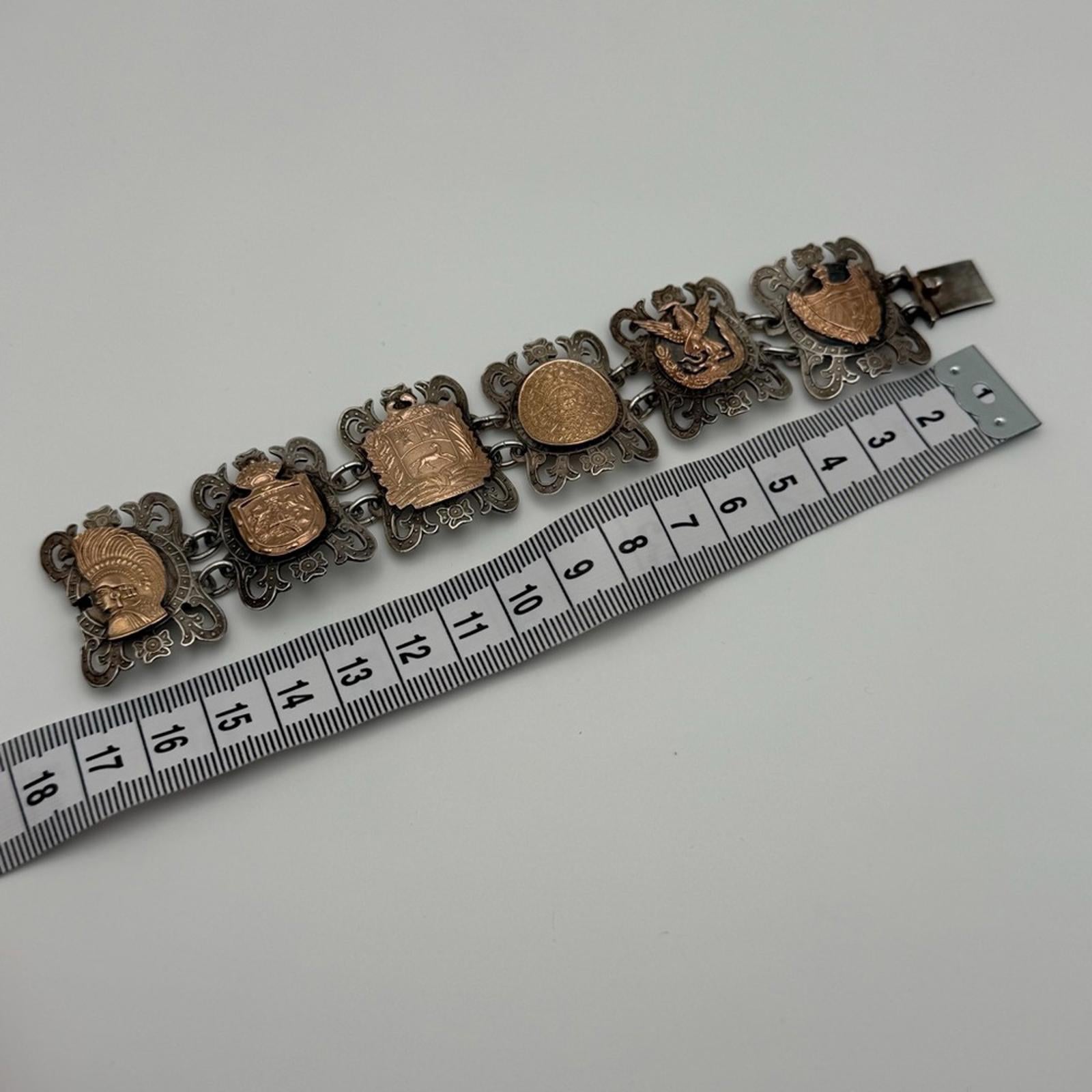 Vintage Mexican Taxco Sterling Silver & Copper Panel Bracelet