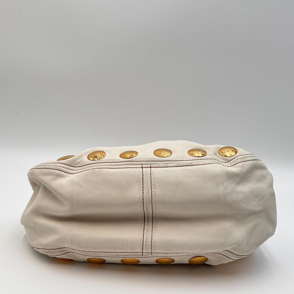 Miu Miu White Leather Studded Tote Bag With Strap