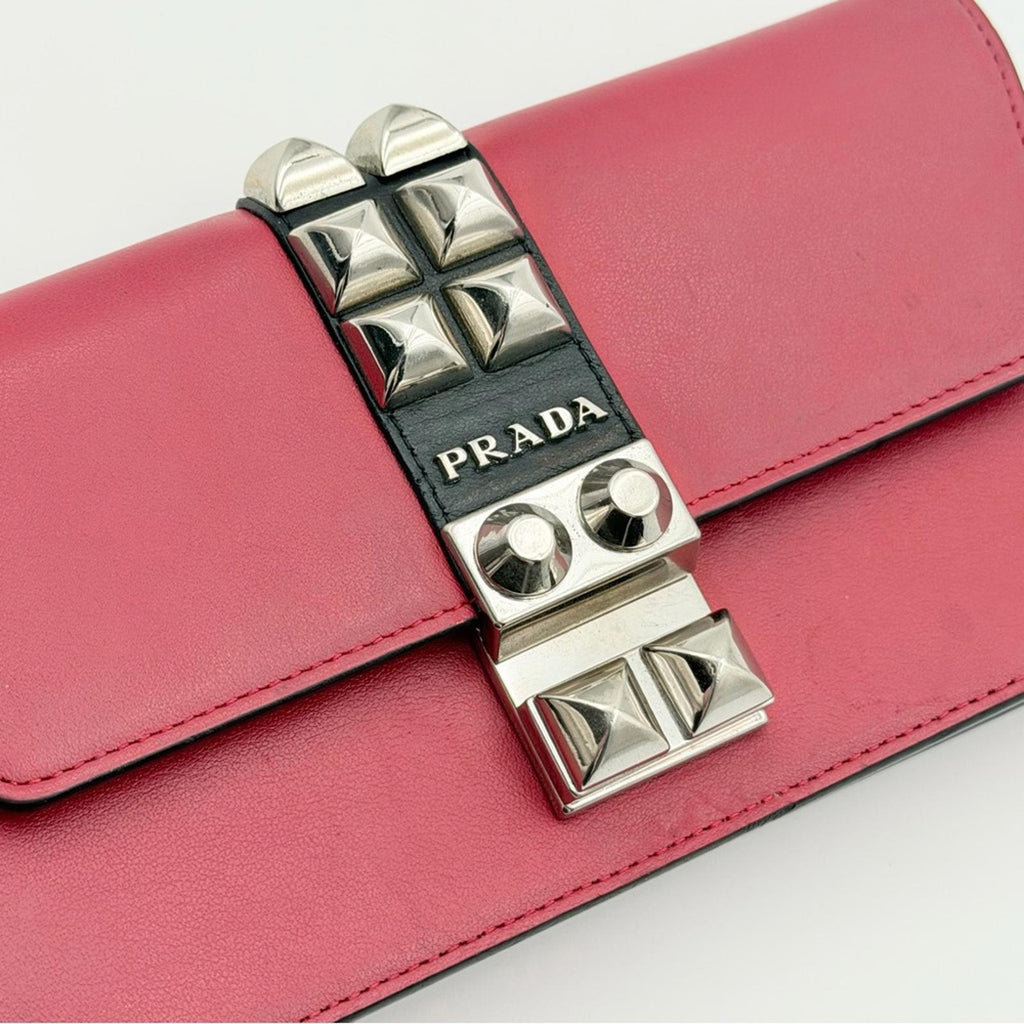 Prada City Calf Leather Elektra Wallet On Chain – Red