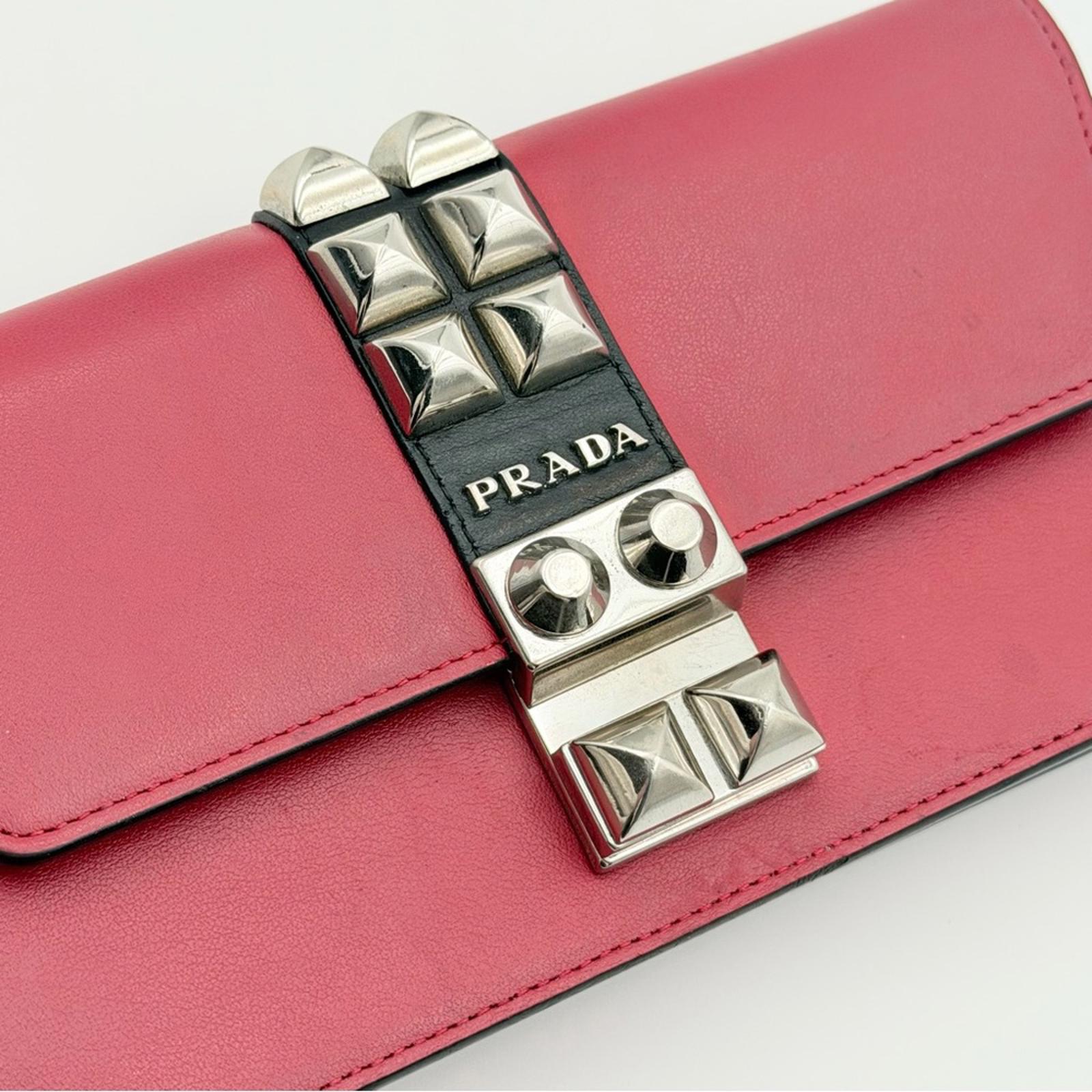 Prada City Calf Leather Elektra Wallet On Chain – Red