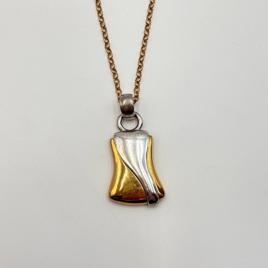 Givenchy Two Tone Pendant Necklace Gold Silver Logo Charm