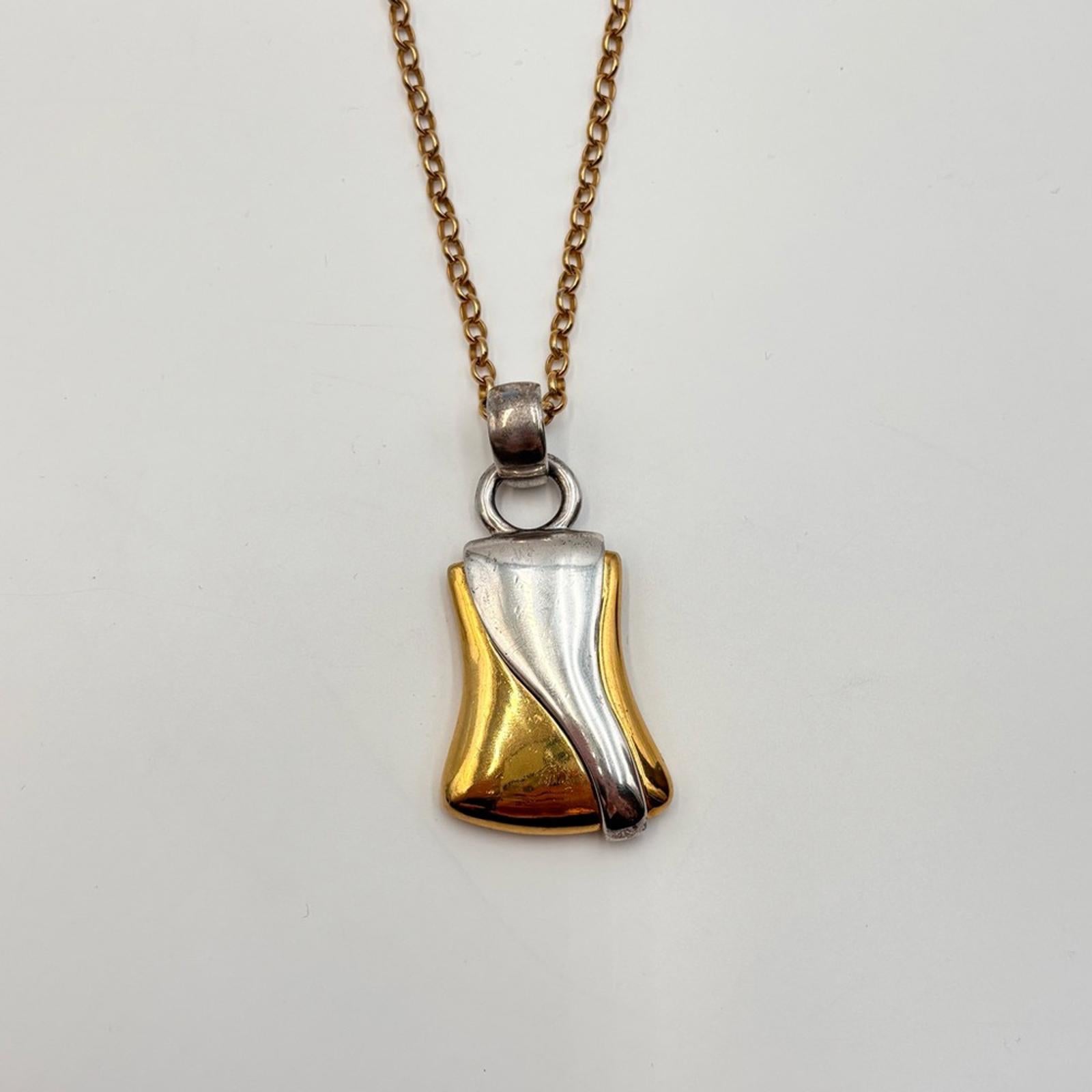 Givenchy Two Tone Pendant Necklace Gold Silver Logo Charm