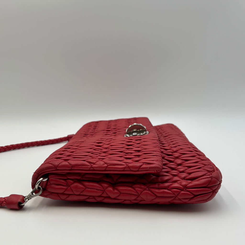 Miu Miu Nappa Cristal Cloquet Shoulder Bag in Fuoco Red