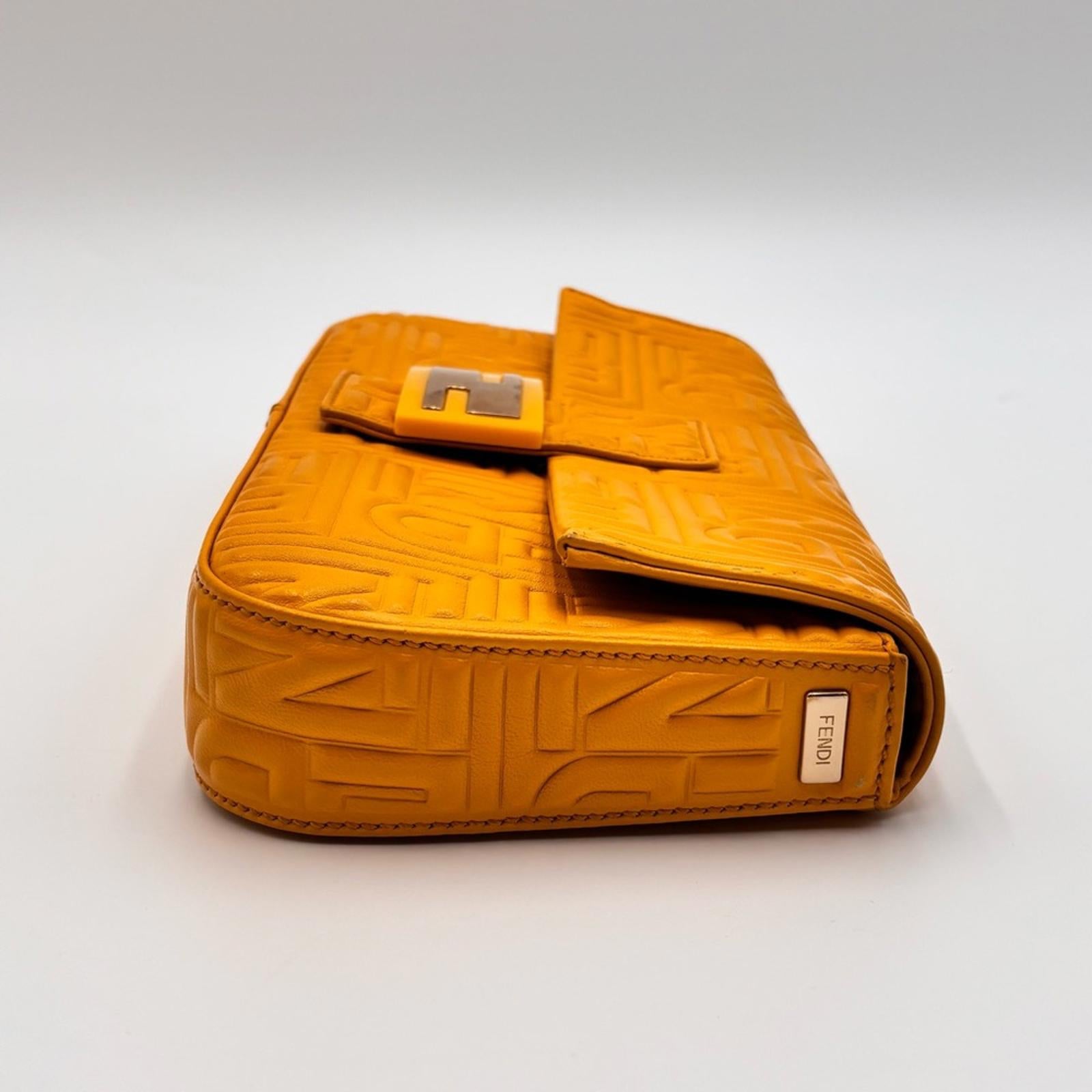 Fendi Yellow Embossed Zucca Leather Baguette Shoulder Bag Silver Hardware