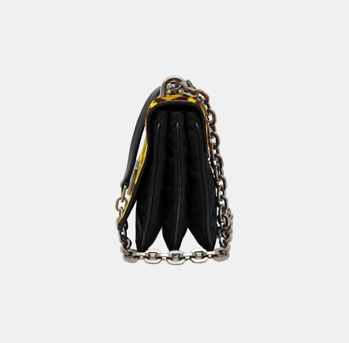 Prada Cahier Leopard Calf Hair Chain Shoulder BagYellowBlack