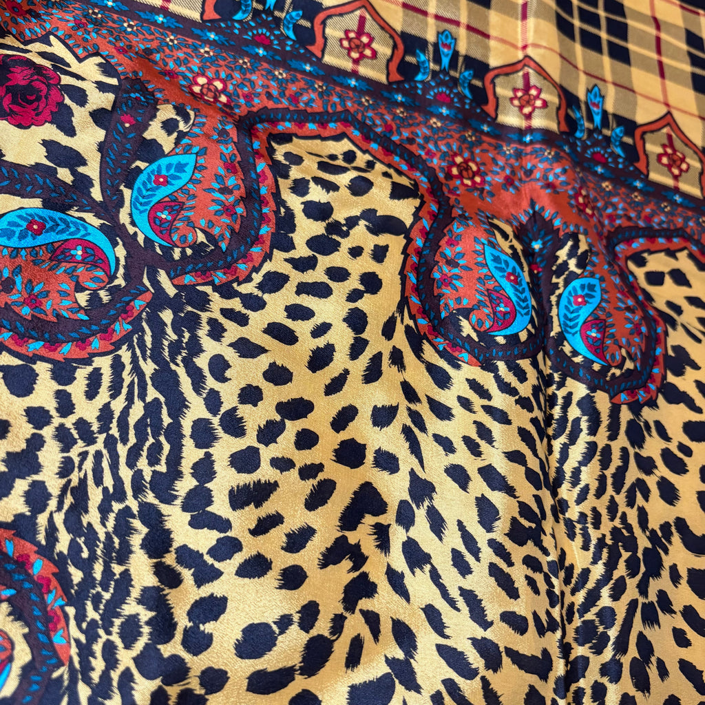 Kenzo Vintage Leopard & Plaid Square Scarf