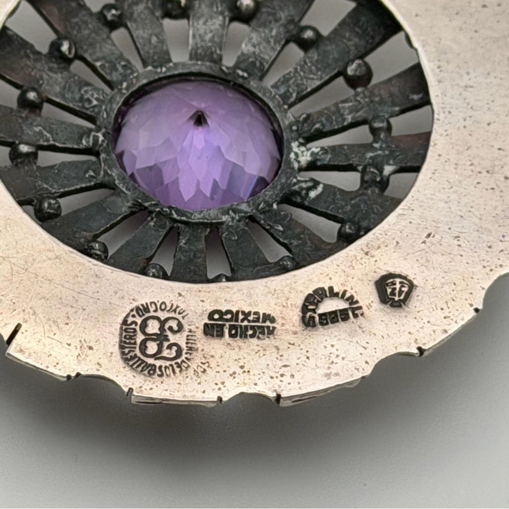 Vintage Sterling Silver Amethyst Sunburst Pendant