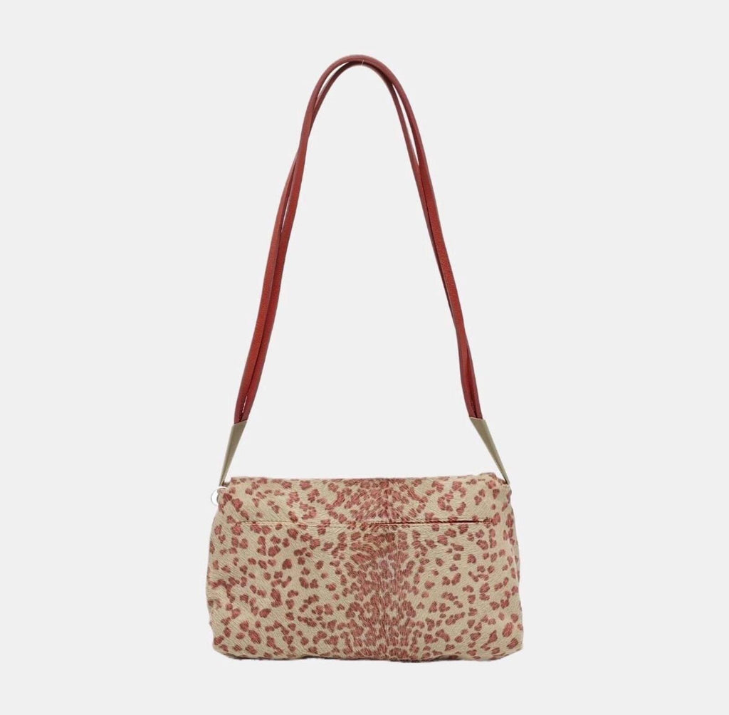Bottega Veneta Vintage Calf Hair Leopard Print Flap Shoulder Bag Pink Beige