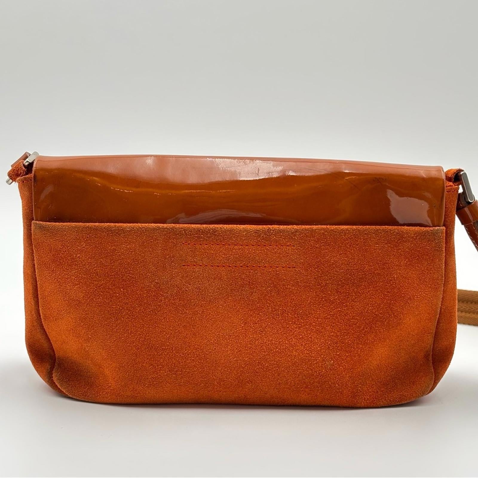 Prada Burnt Orange Patent & Suede Shoulder Bag