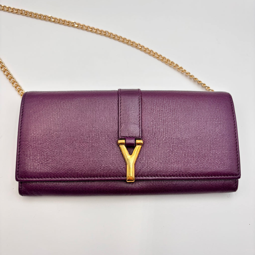 Saint Laurent Purple Leather Y-Lock Chain Wallet Crossbody Bag