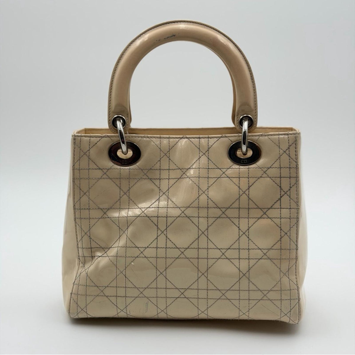 Christian Dior Lady Dior Patent Leather Bag Beige / Nude Silver Hardware