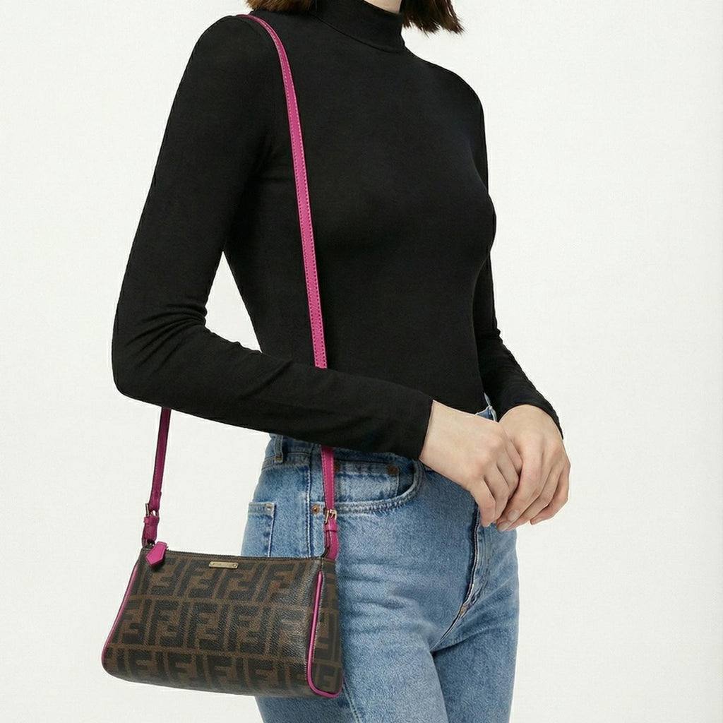 Fendi Black and Pink Leather Crossbody Bag