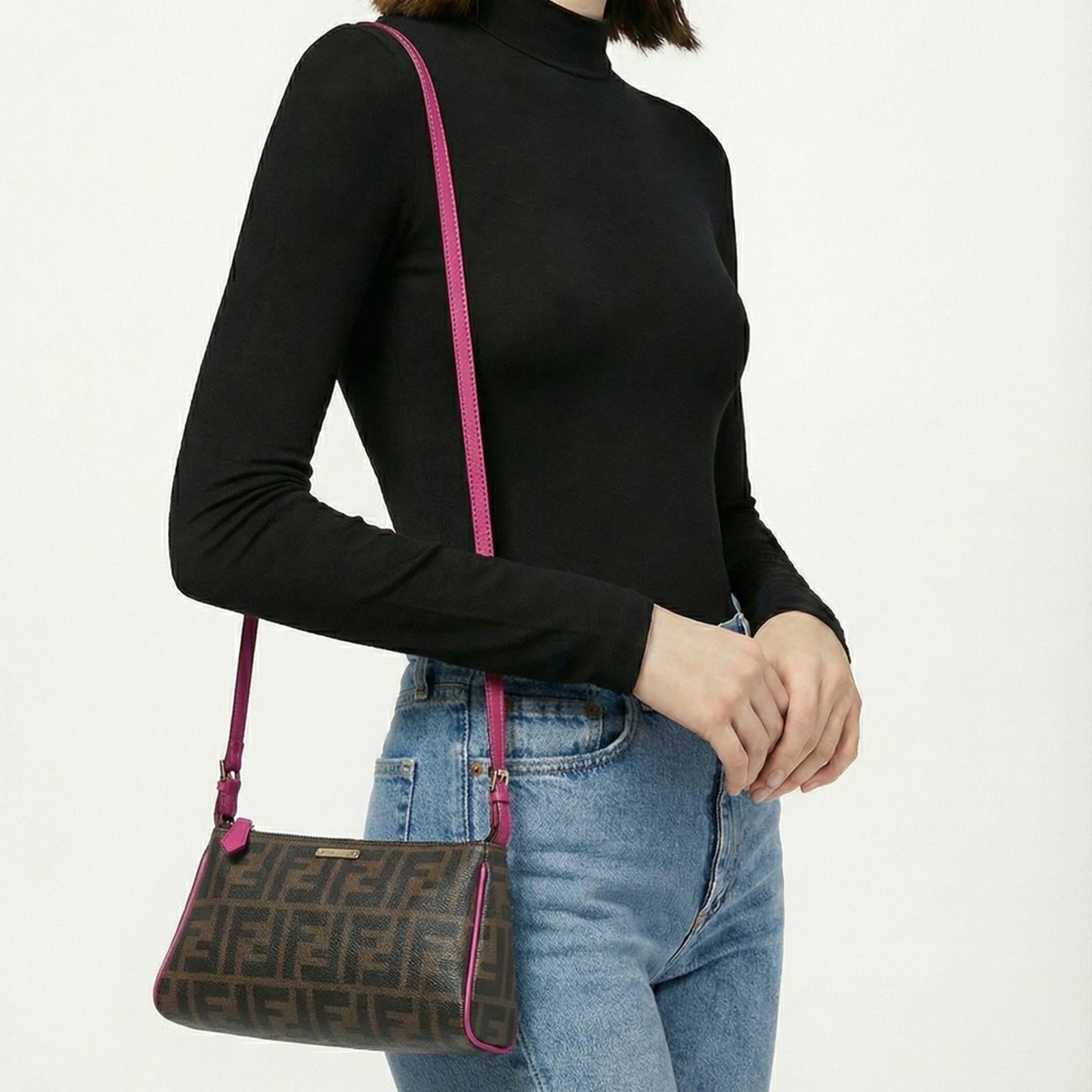 Fendi Black and Pink Leather Crossbody Bag