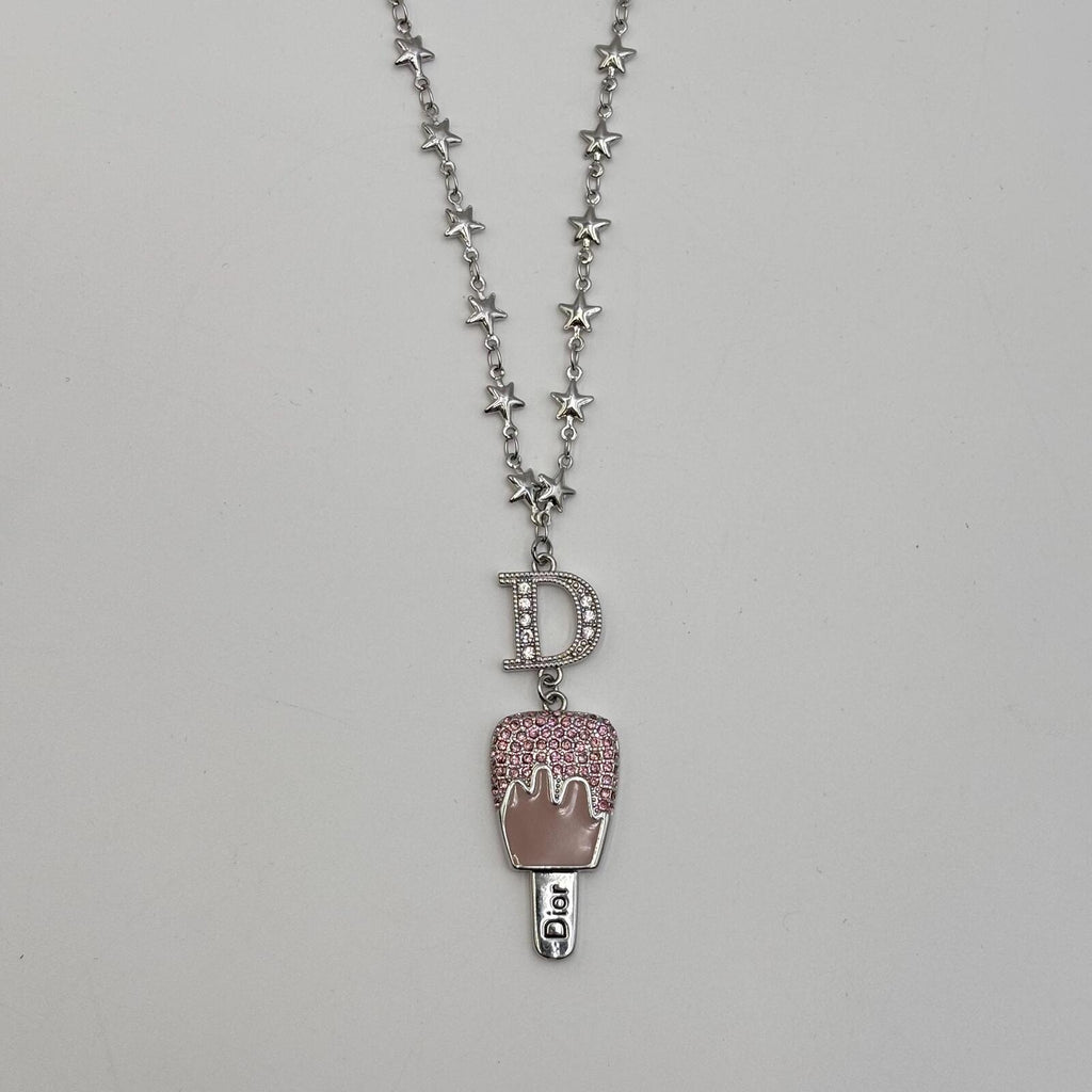 Dior Vintage Pink Ice Cream Pendant Star Chain Necklace