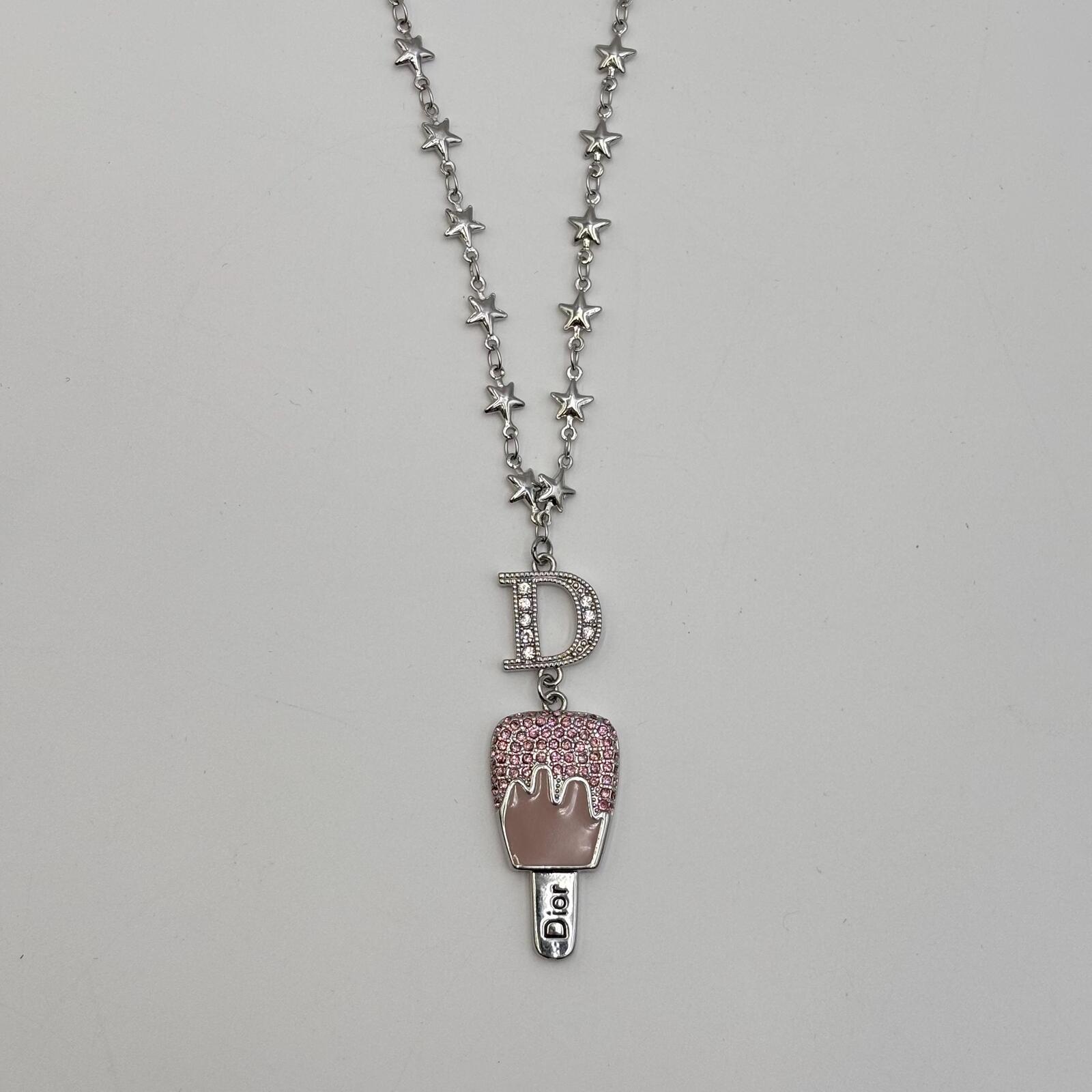 Dior Vintage Pink Ice Cream Pendant Star Chain Necklace