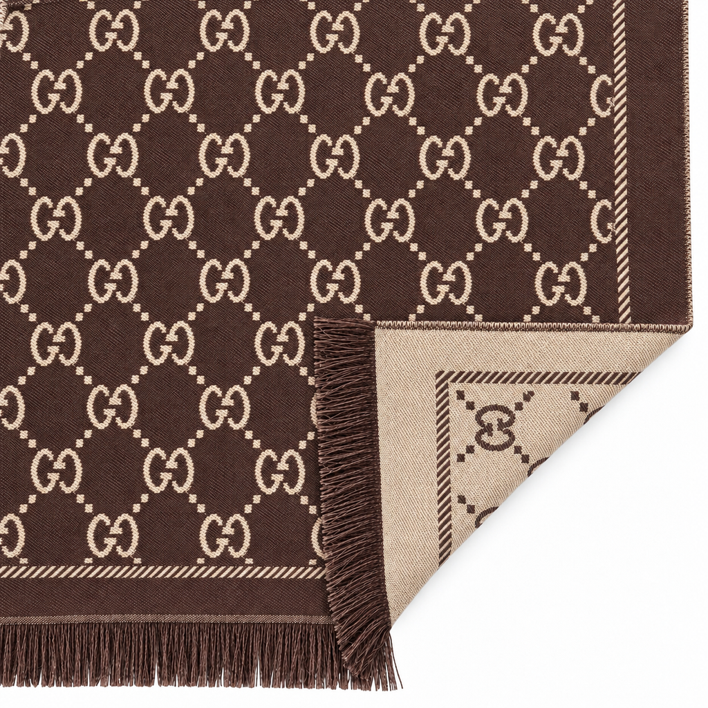 Gucci Reversible GG Monogram Jacquard Scarf in Brown and Beige