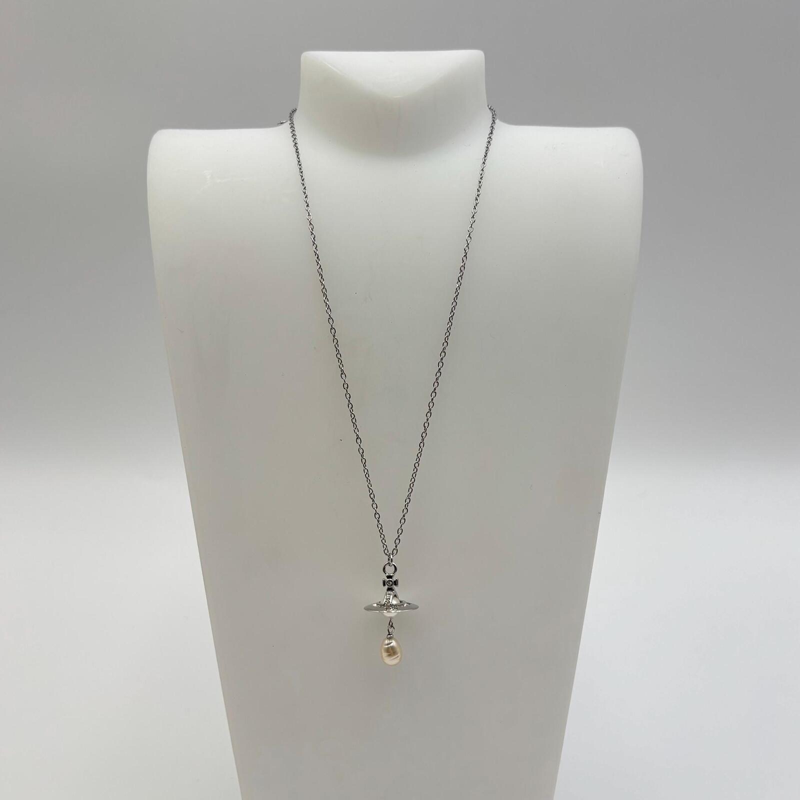 Vivienne Westwood Aleksa Orb Pearl Drop Pendant Necklace Silver Crystal