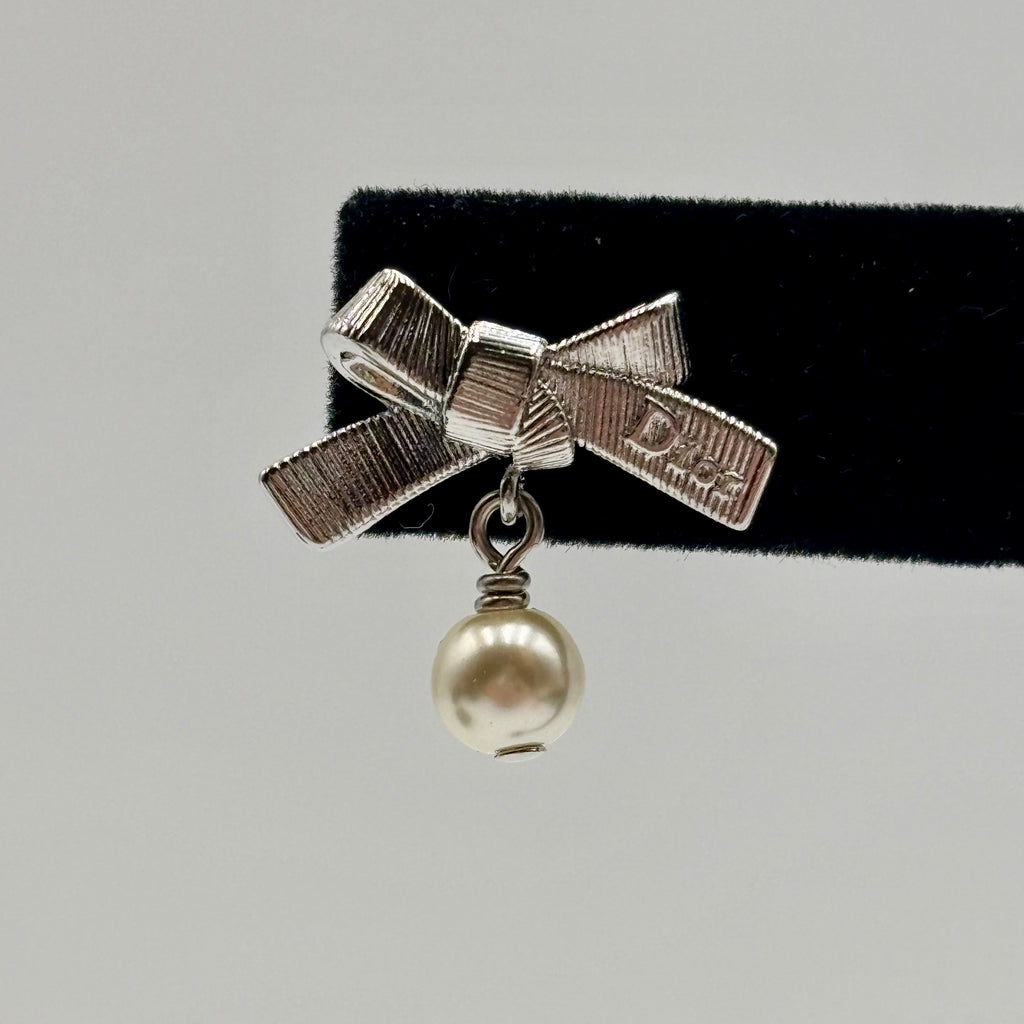 Dior CD Parure Asymmetric Bow Earrings in Silver