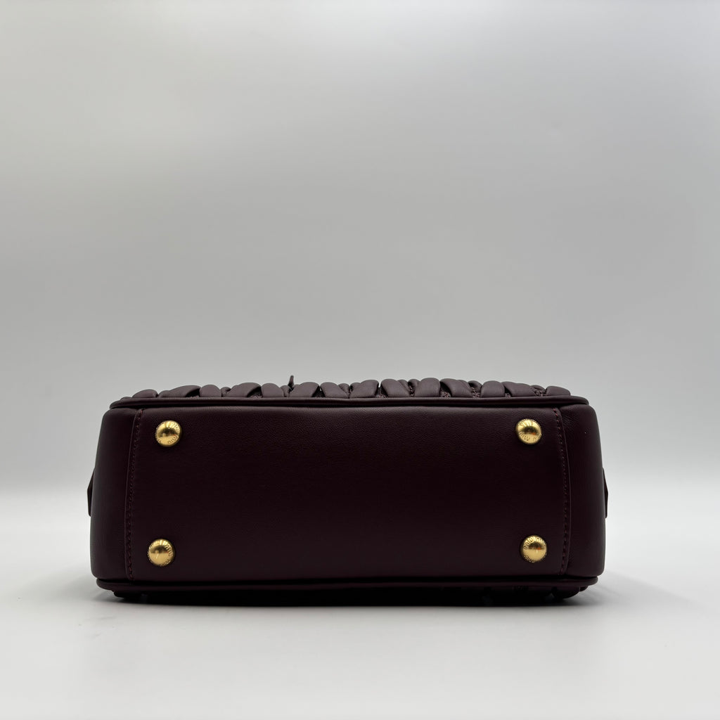 Miu Miu Arcadie Burgundy Matelassé Leather Top Handle Boston Bag With Strap