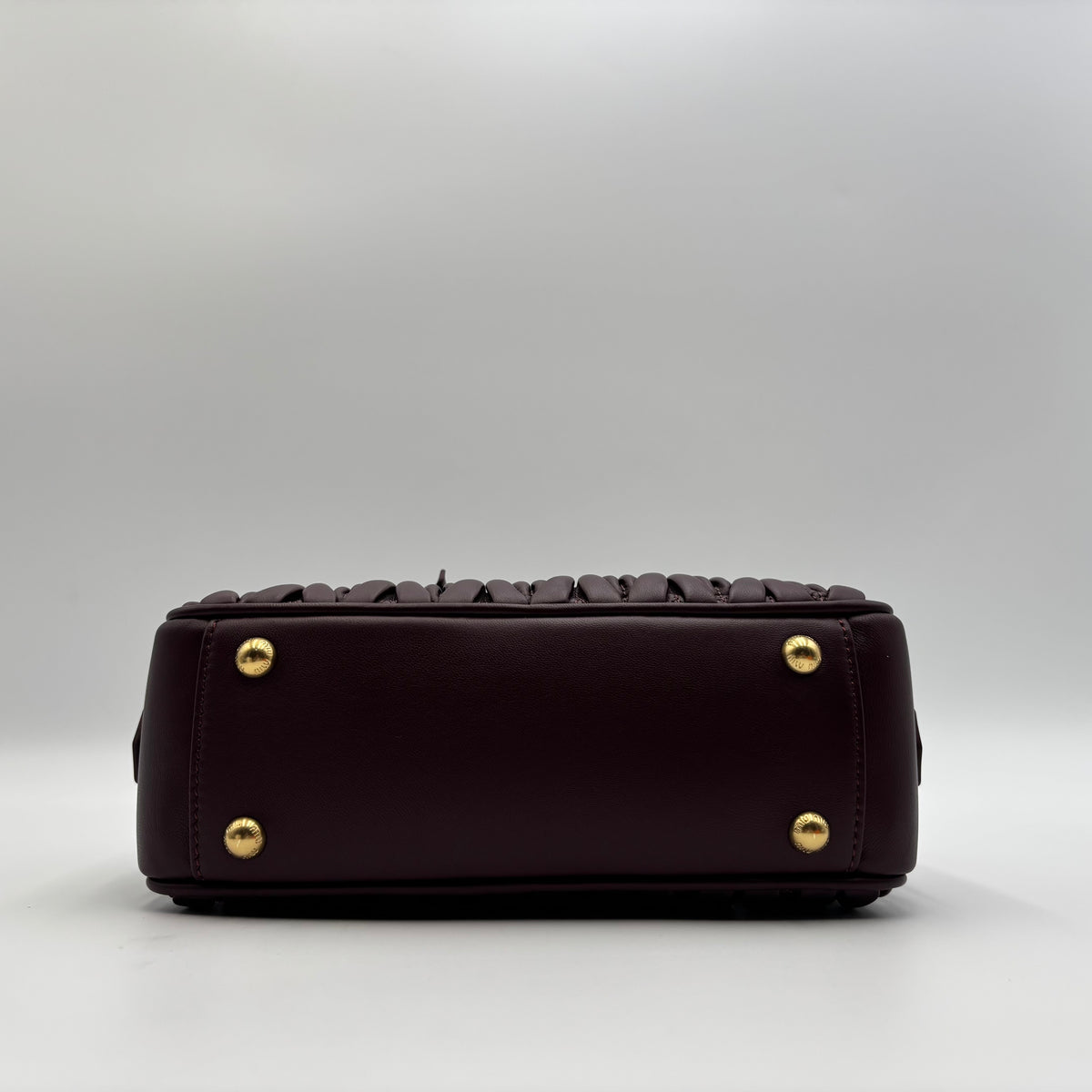 Miu Miu Arcadie Burgundy Matelassé Leather Top Handle Boston Bag With Strap
