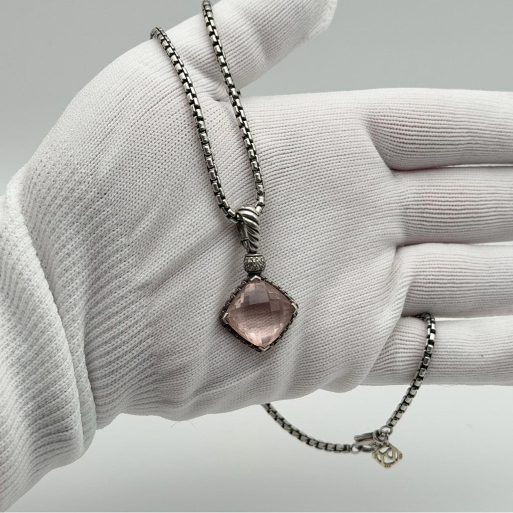 David Yurman Sterling Silver Pink Quartz Pendant Necklace