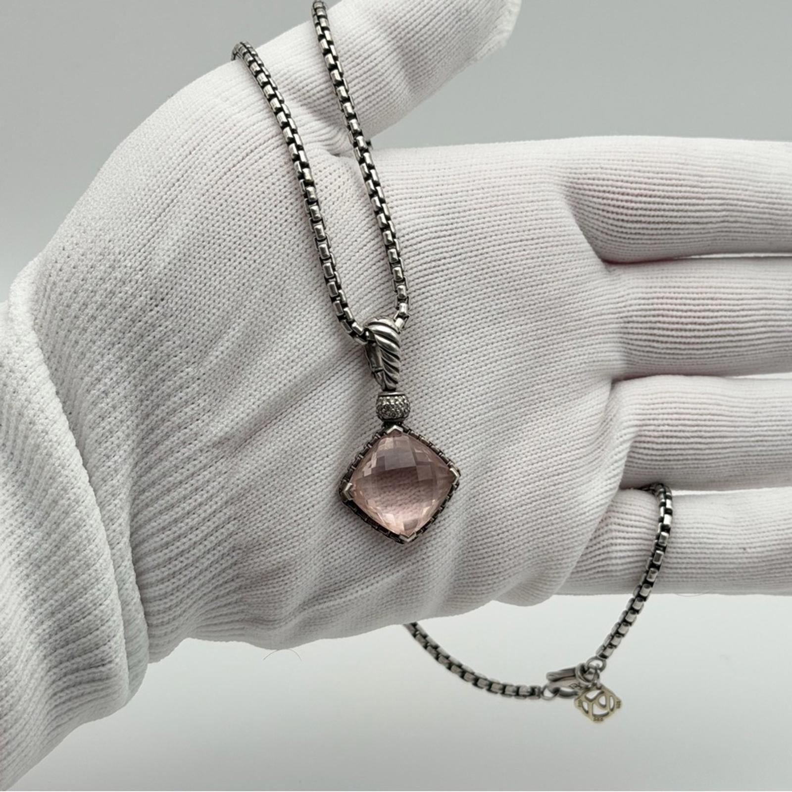 David Yurman Sterling Silver Pink Quartz Pendant Necklace