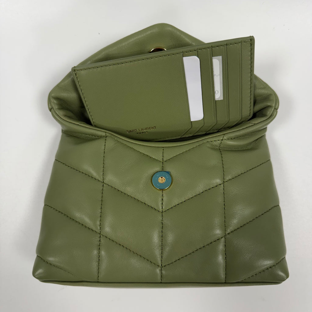 Saint Laurent Loulou Puffer Small Pouch in Olive Green Leather