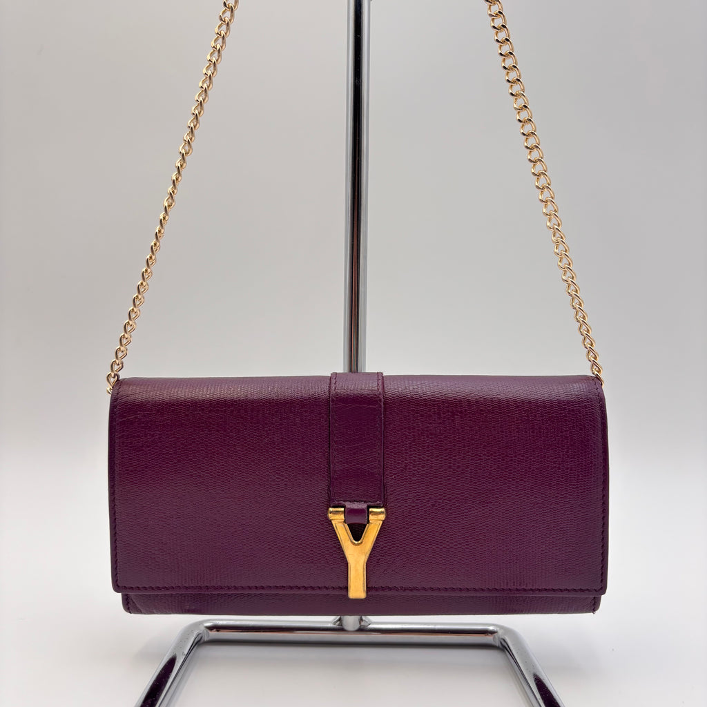 Saint Laurent Purple Leather Y-Lock Chain Wallet Crossbody Bag