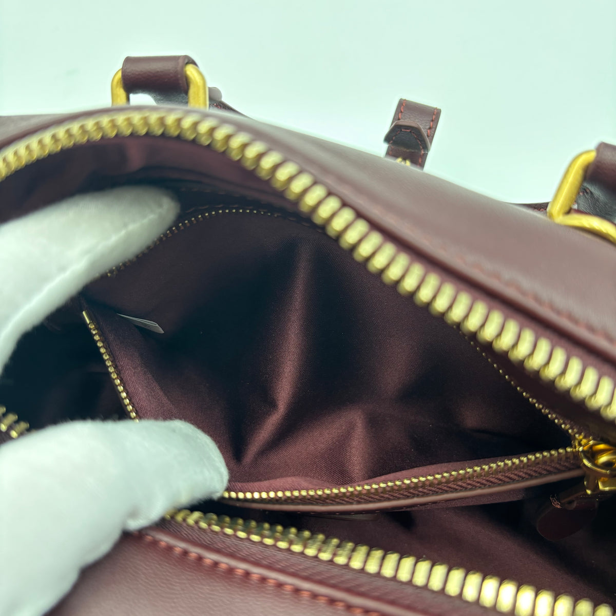 Miu Miu Arcadie Burgundy Matelassé Leather Top Handle Boston Bag With Strap