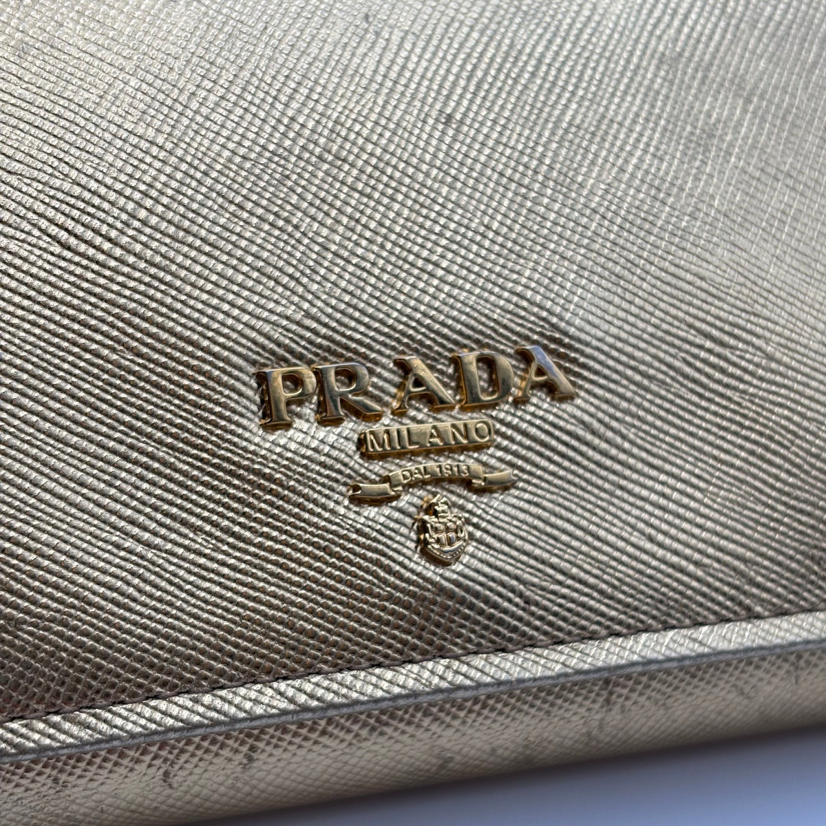 Prada Metallic Gold Saffiano Leather Continental Wallet