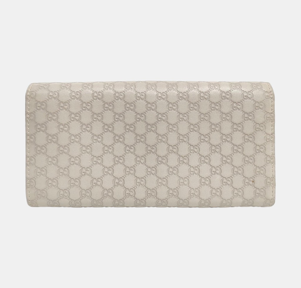 Gucci Micro GG Guccissima Leather Chain Wallet Clutch Beige