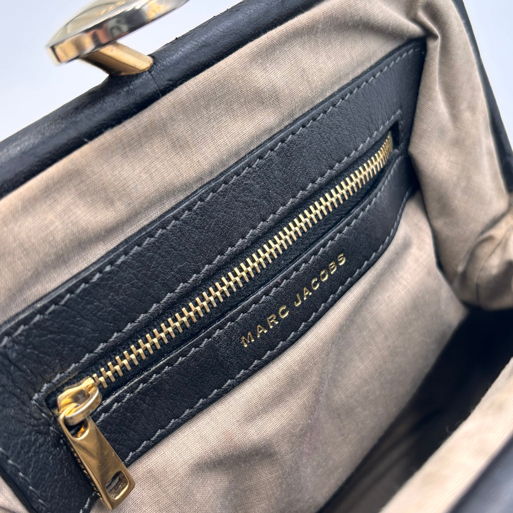 Marc Jacobs 2008 Stam Quilted Leather Frame Bag Black Gold Chain Strap